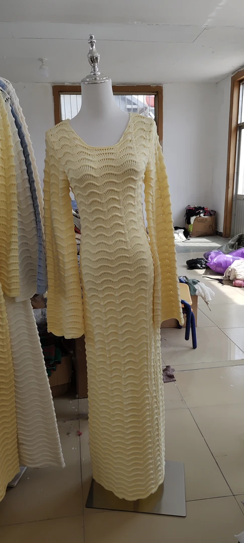 出口日韩，小镂空波浪条纹裙1