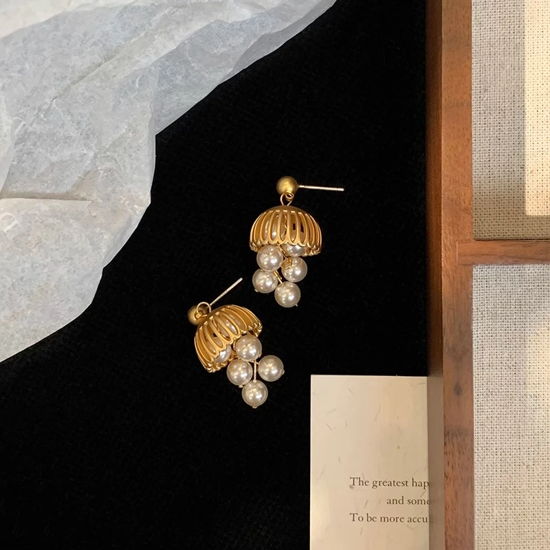 铜合金耳饰 S925银针复古铃铛珠珠耳环高级感小众耳饰女流苏耳坠