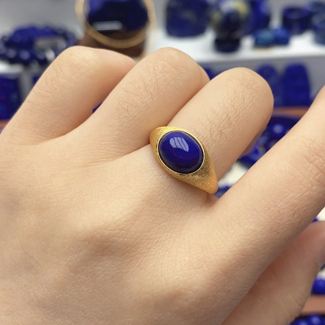 青金石银S925镀金镶嵌戒指