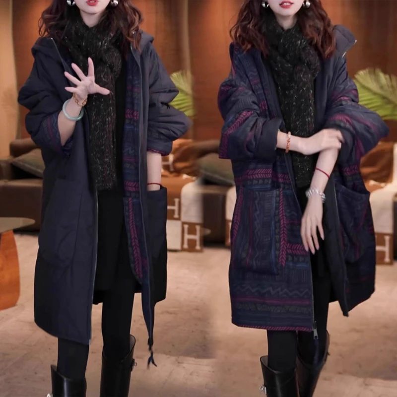 2025棉服外套女士秋冬季新款时尚气质双面穿复古连帽宽松保暖棉衣