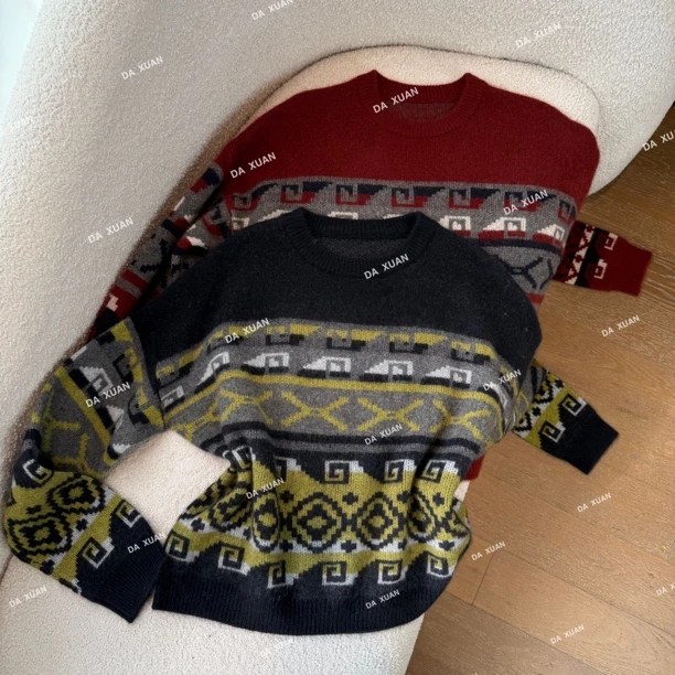 /D.X/冬季新款『费尔岛之恋』设计感复古提花圆领长袖毛衣/DH3629