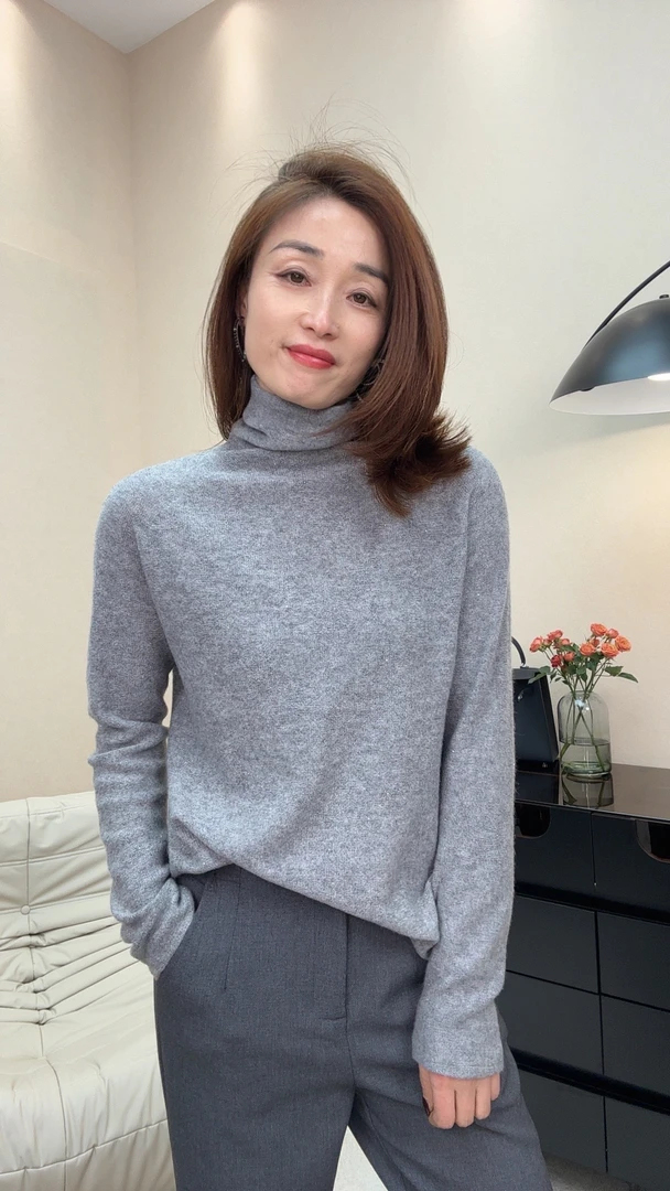 全羊毛银丝亮片高领打底