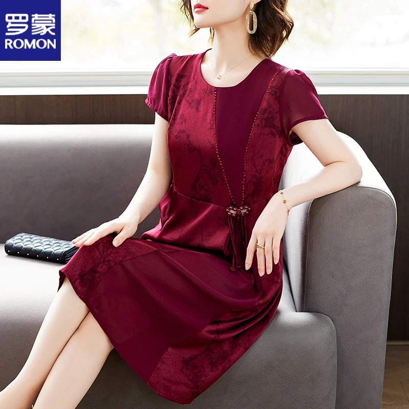 罗蒙阔太太礼服喜婆婆妈妈夏装婚宴连衣裙中老年女短袖旗袍长裙子
