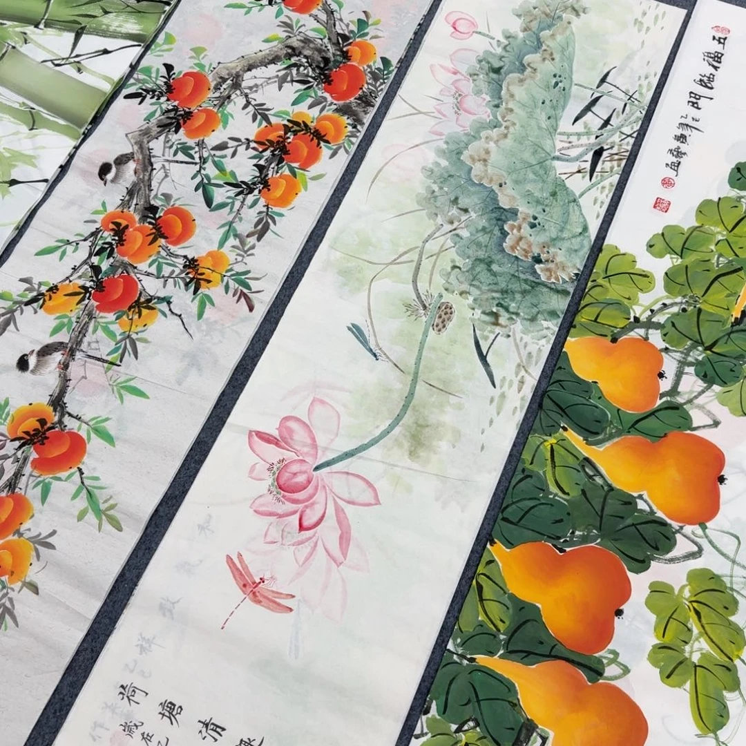 国画四尺对开35X140纯手绘作品