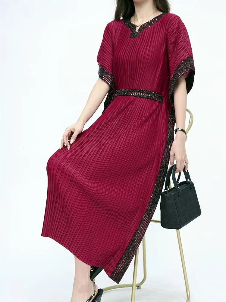 QF008时尚新款民族服饰蕾丝长袖连衣裙包邮进口气质礼服