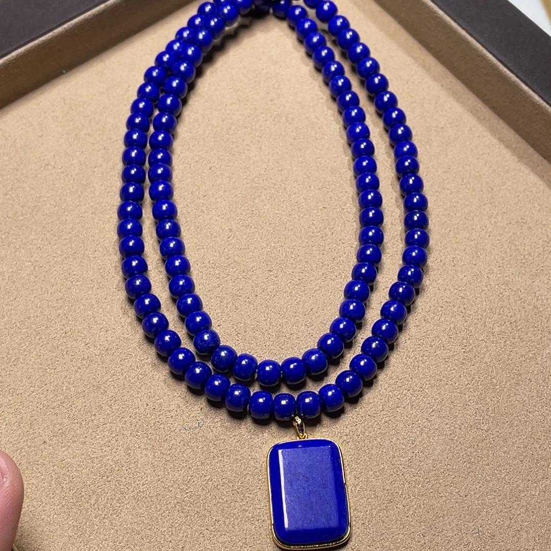 青金石银S925镀金镶嵌精工老型佛珠108颗7mm