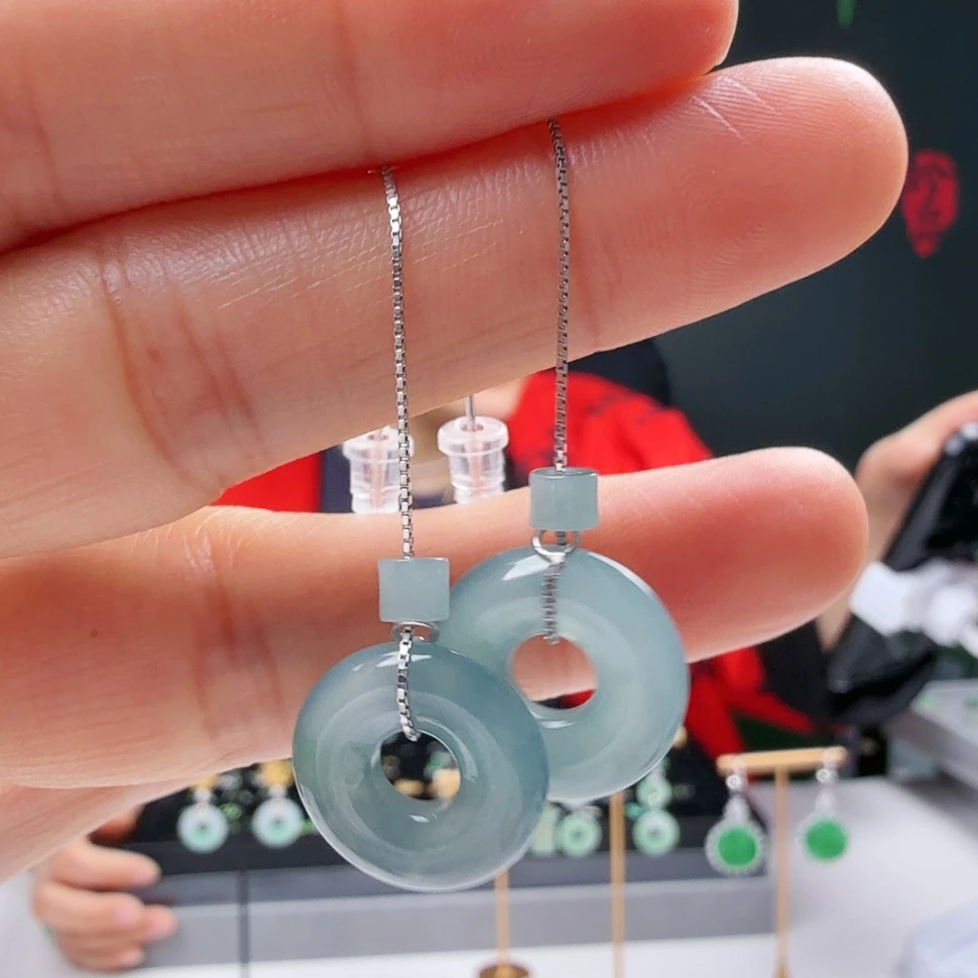 翡翠银S925镶嵌耳饰