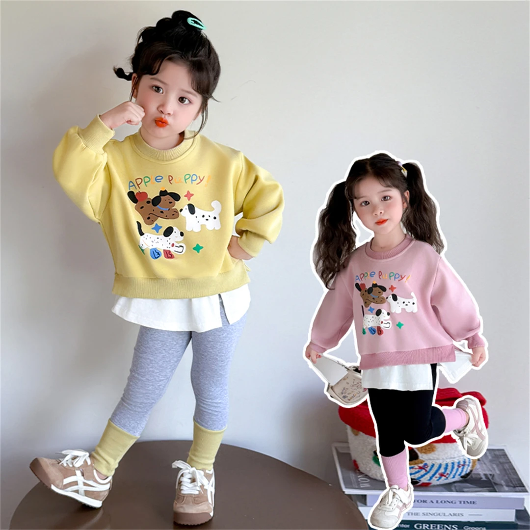 女童套装洋气卡通儿童卫衣打底裤两件套小女孩宝宝春秋装2025新款