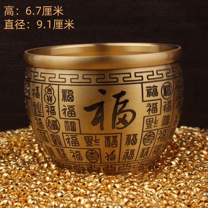 12cm手工新中式全铜百福缸办公室家居客厅装饰品