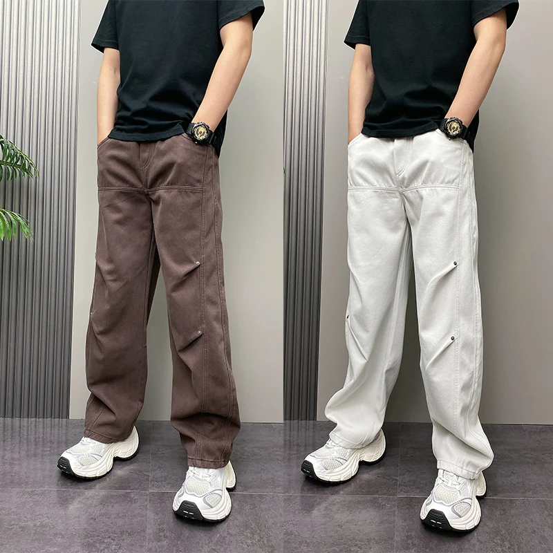 2025秋季新款美式潮牌宽松弯刀长裤男士痞帅时尚水工装洗牛仔裤子