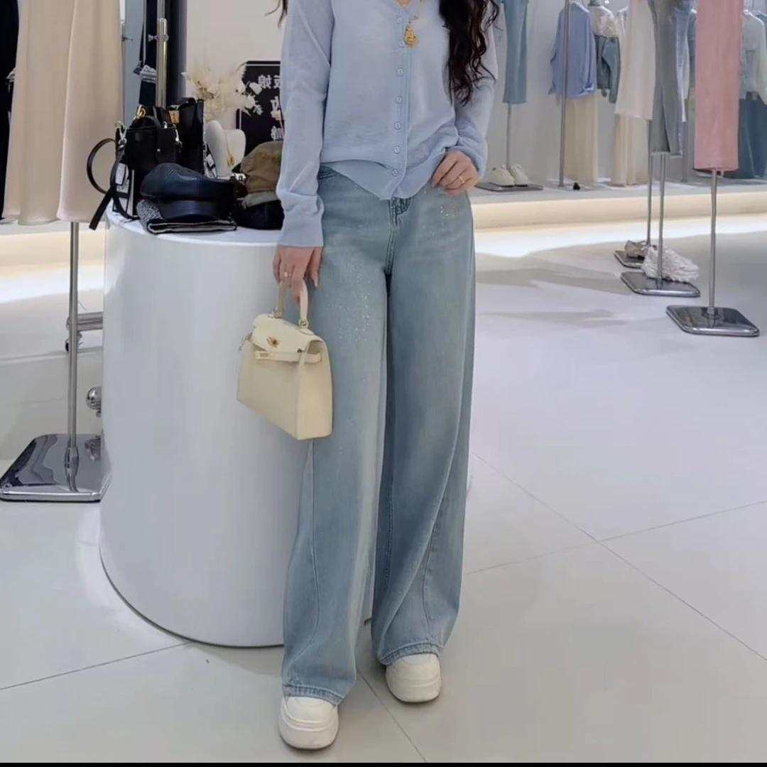 （刘敏服装）6683-1款阔腿裤春季时尚高腰显瘦亮闪闪休闲百搭牛仔裤