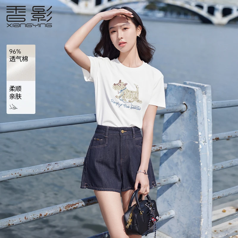 【直播专享】T65S079 T恤 香影正肩短袖女夏季新款卡通刺绣小个子