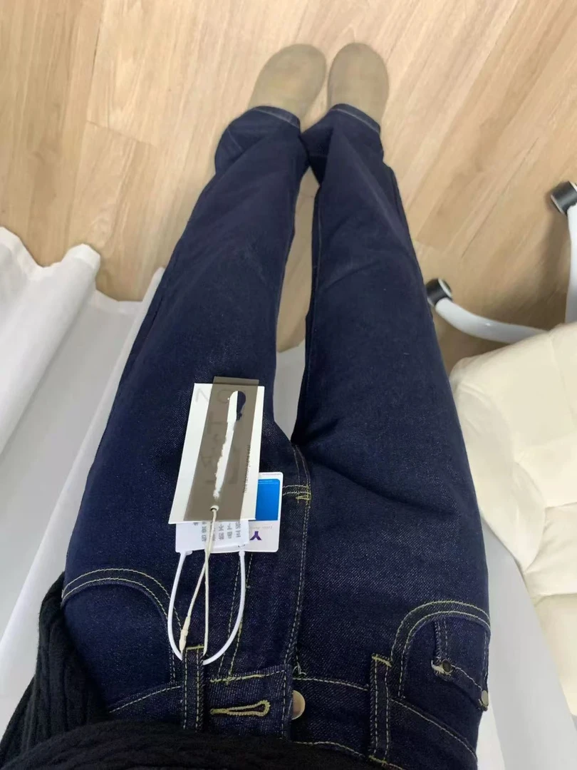 811深蓝色直筒牛仔裤女显瘦窄版阔腿