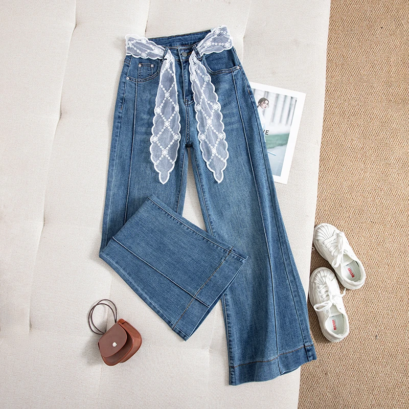 春季新款高腰阔腿微喇喇牛仔裤女新款修身宽松显瘦裤子5515