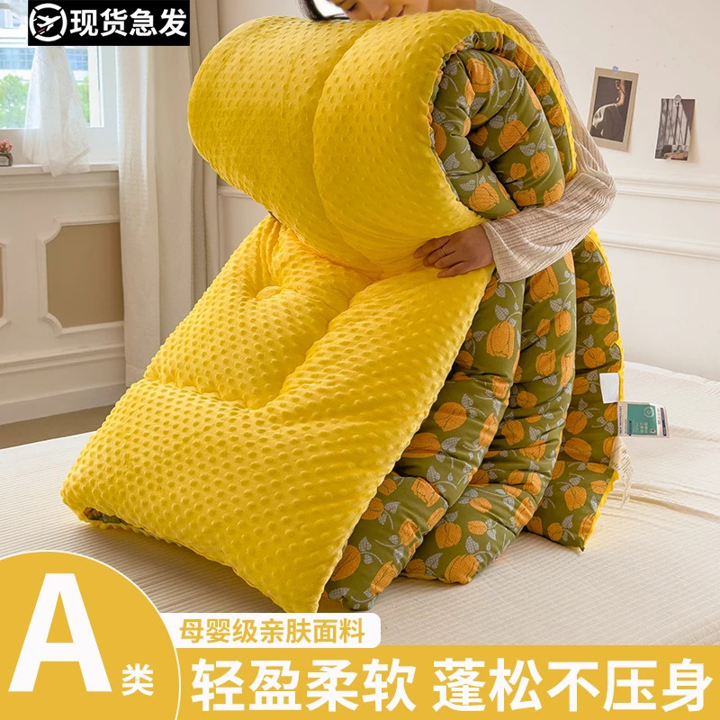 加厚被芯单双人豆豆绒被子学生宿舍双层纱棉被母婴级四季通用春秋