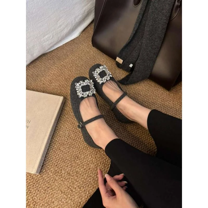 气质小姐！玛丽珍鞋女加绒保暖毛毛鞋水钻方扣法式单鞋332-8/B4