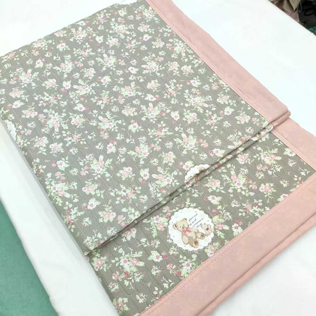 【包边床盖】<碎花小熊-咖>120X220cm<±5cm>绗缝 多功能水洗透气