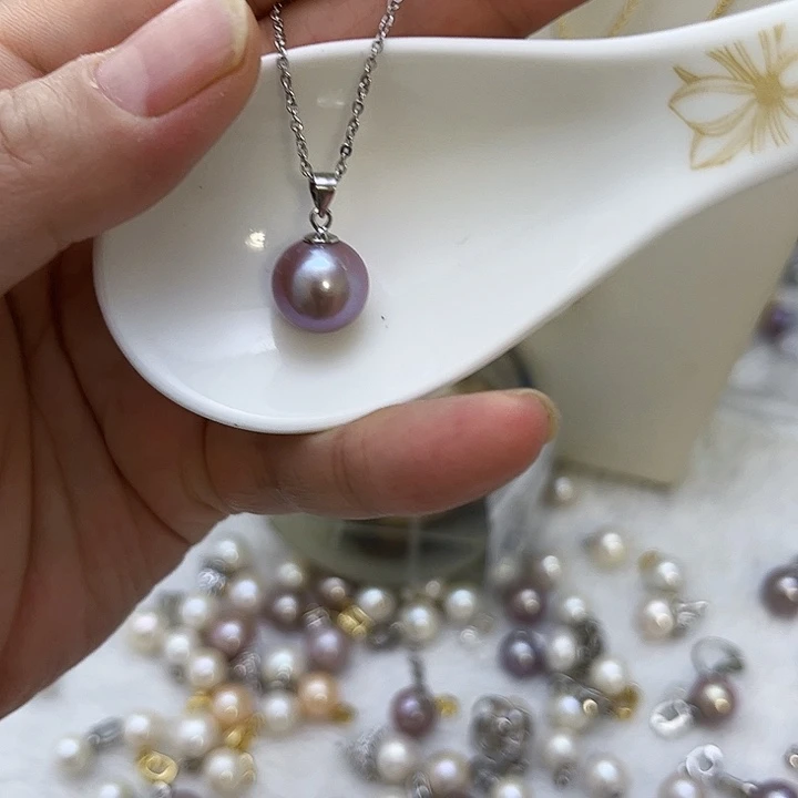 银S925镶嵌紫珠银色瓜子扣淡水珍珠