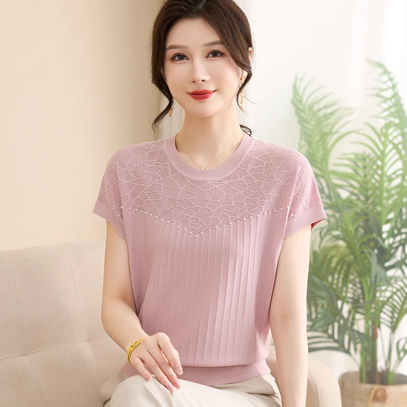 新款年轻妈妈夏装夏季冰丝短袖T恤母亲衣服中老年女洋气薄款小衫