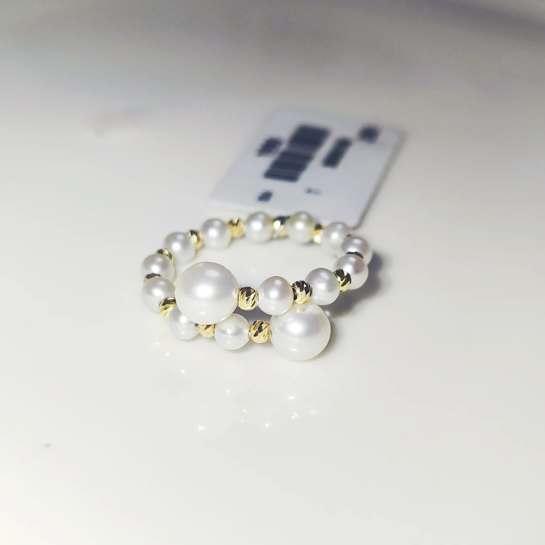 福利款  18K金弹力淡水戒指 3-5mm