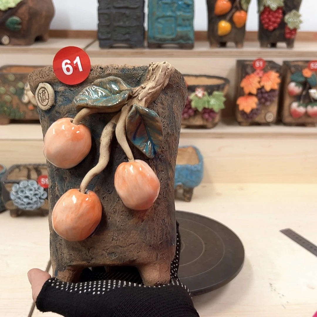 紫砂花盆61号微瑕内口11.5×11外高17