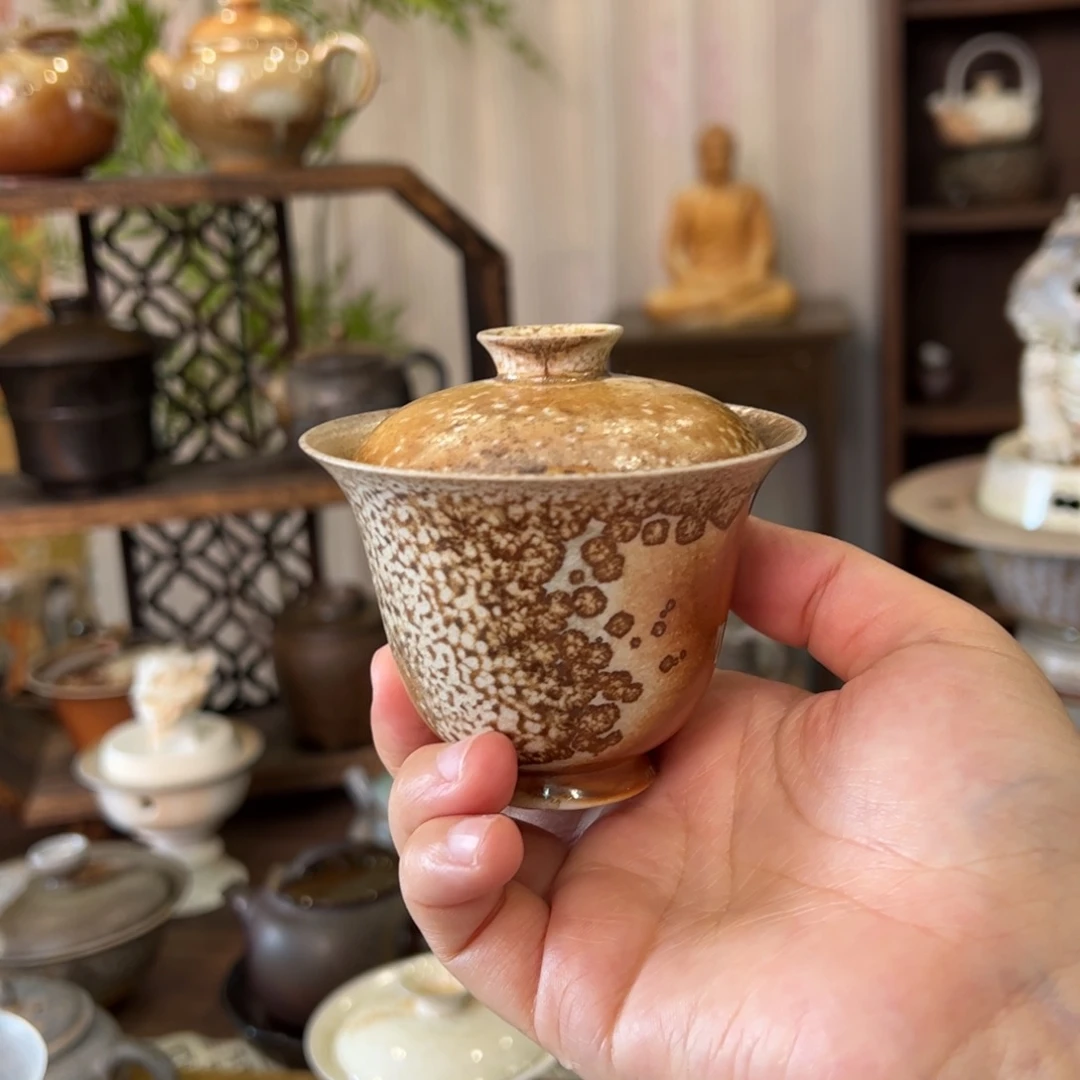 14中白重落灰岩茶盖碗