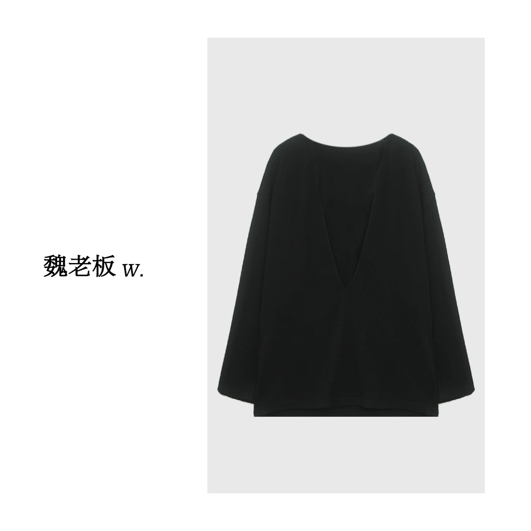 W.Diva【暗香浮光】桑蚕丝慵懒风随性深V领宽松长袖针织衫51Z181530