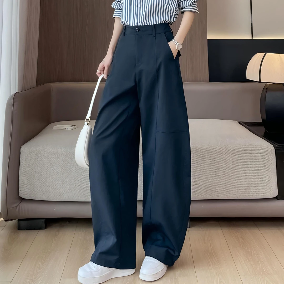 藏蓝色香蕉裤女春秋2025新款高腰美式垂感慵懒松弛感宽松阔腿裤子