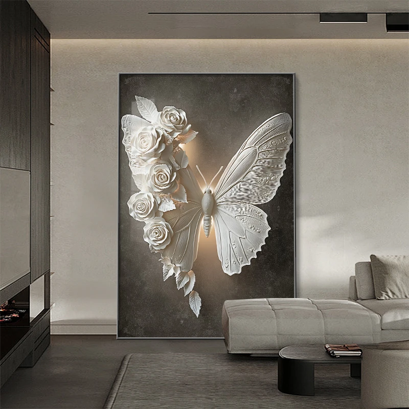 轻奢高级感玄关装饰画蝴蝶浮雕高级感沙发背景墙落地挂画走廊壁画