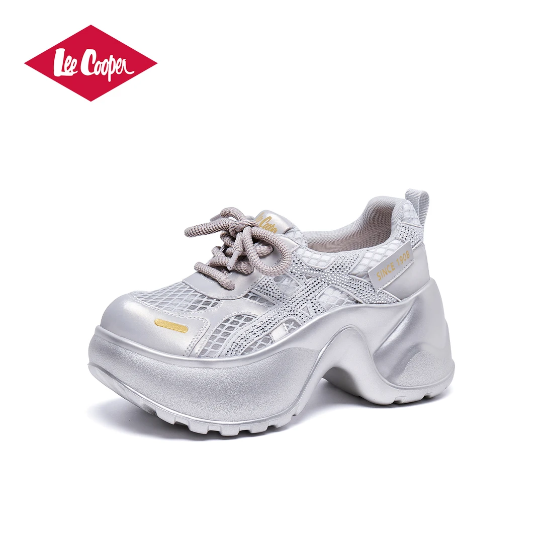 【7CM增高】LEE COOPER厚底水钻浅口渔网运动鞋女2025款网面休闲鞋C