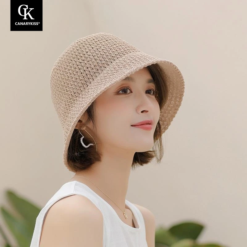 Canary Kiss渔夫帽子女秋季日系百搭遮阳盆帽镂空透气水桶太阳帽