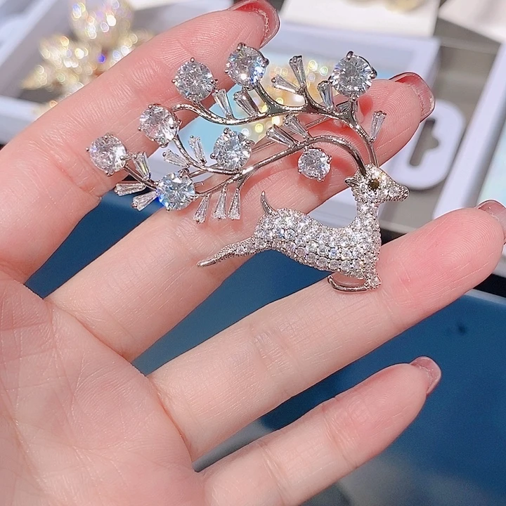 锆石铜合金一路有你胸针 锆石款