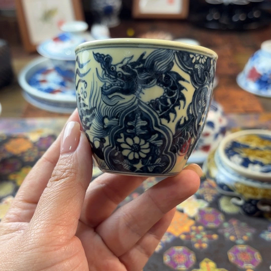 瓷青花手绘二号釉杯杯杯