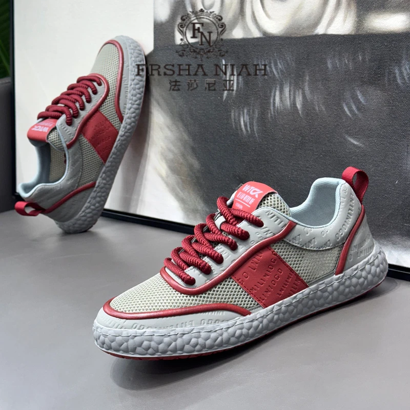 法莎尼亚男鞋夏季网面透气低帮小白鞋潮流百搭软底运动休闲板鞋男
