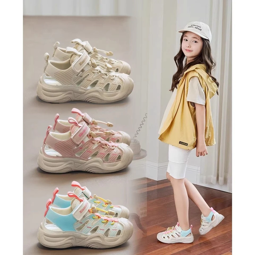 女童凉鞋夏季2025新款儿童公主包头鞋小女孩软底罗马鞋子轻便耐磨