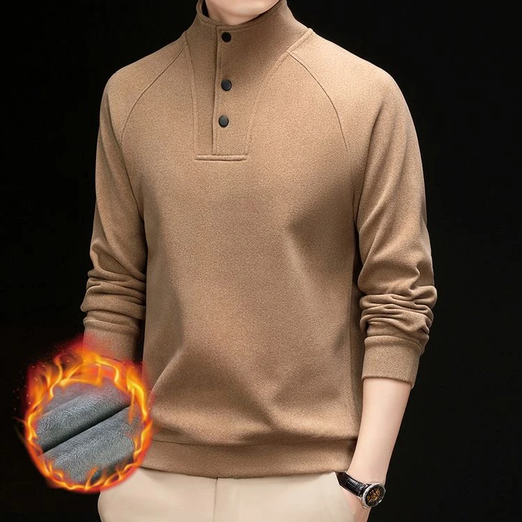 美式轻奢复古加绒加厚双面德绒立领套头卫衣男保暖休闲上衣