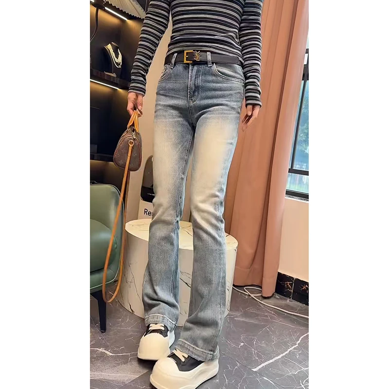 梨型复古微喇牛仔裤子女2025春季新款大码高腰弹力显瘦直筒马蹄裤