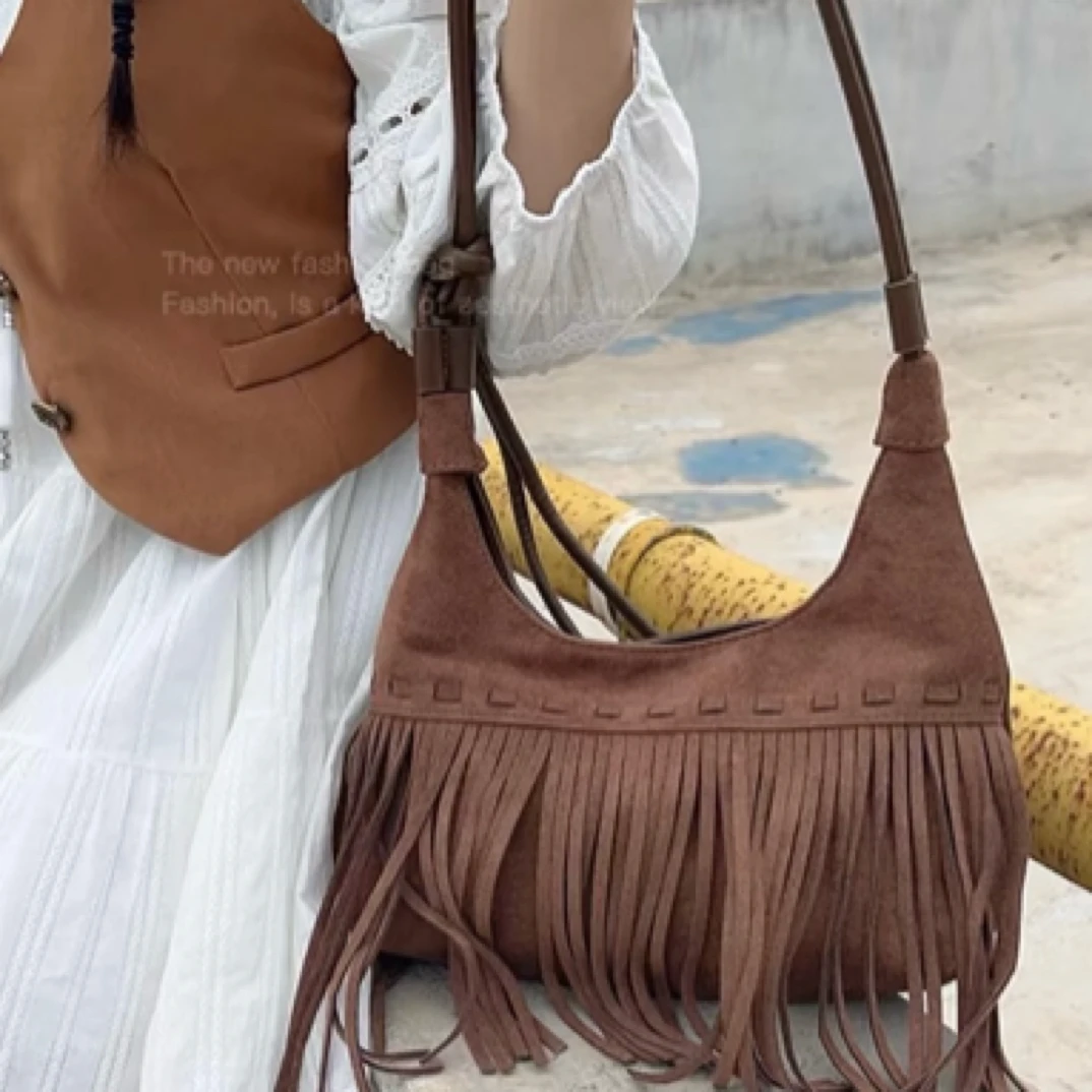 【好物分享】皮绒流苏女士单肩包时尚质感复古单肩斜挎简约女包包