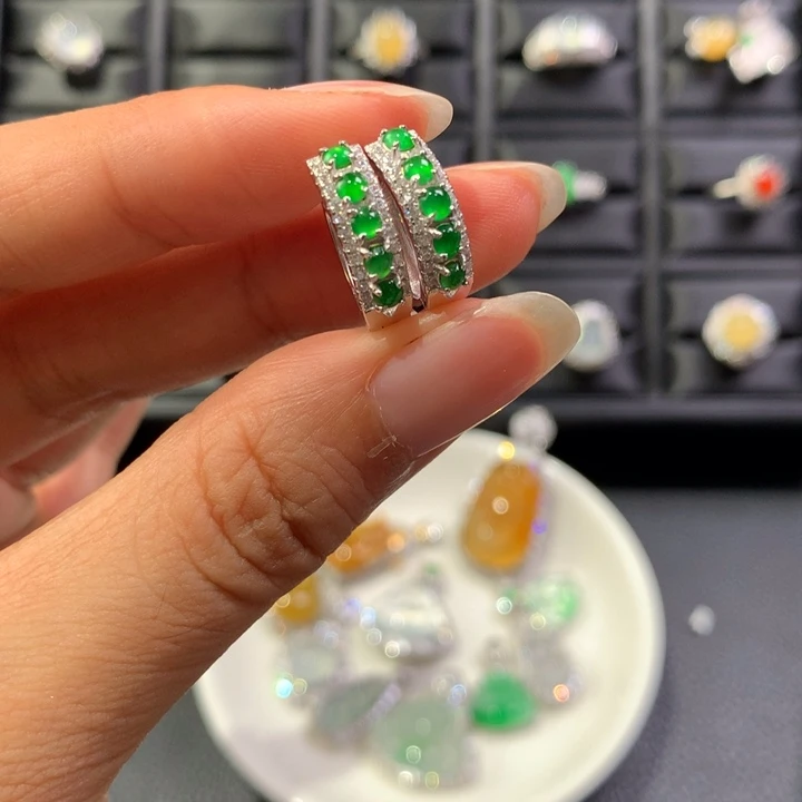 翡翠银S925镶嵌耳饰01