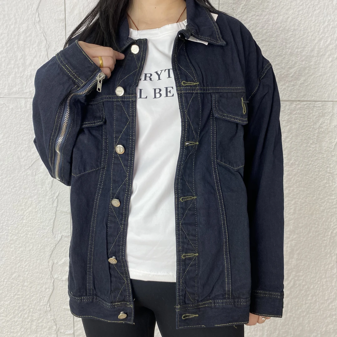 牛仔外套黑蓝色重磅机车风男女同款四季款宽松百搭显瘦款796b#