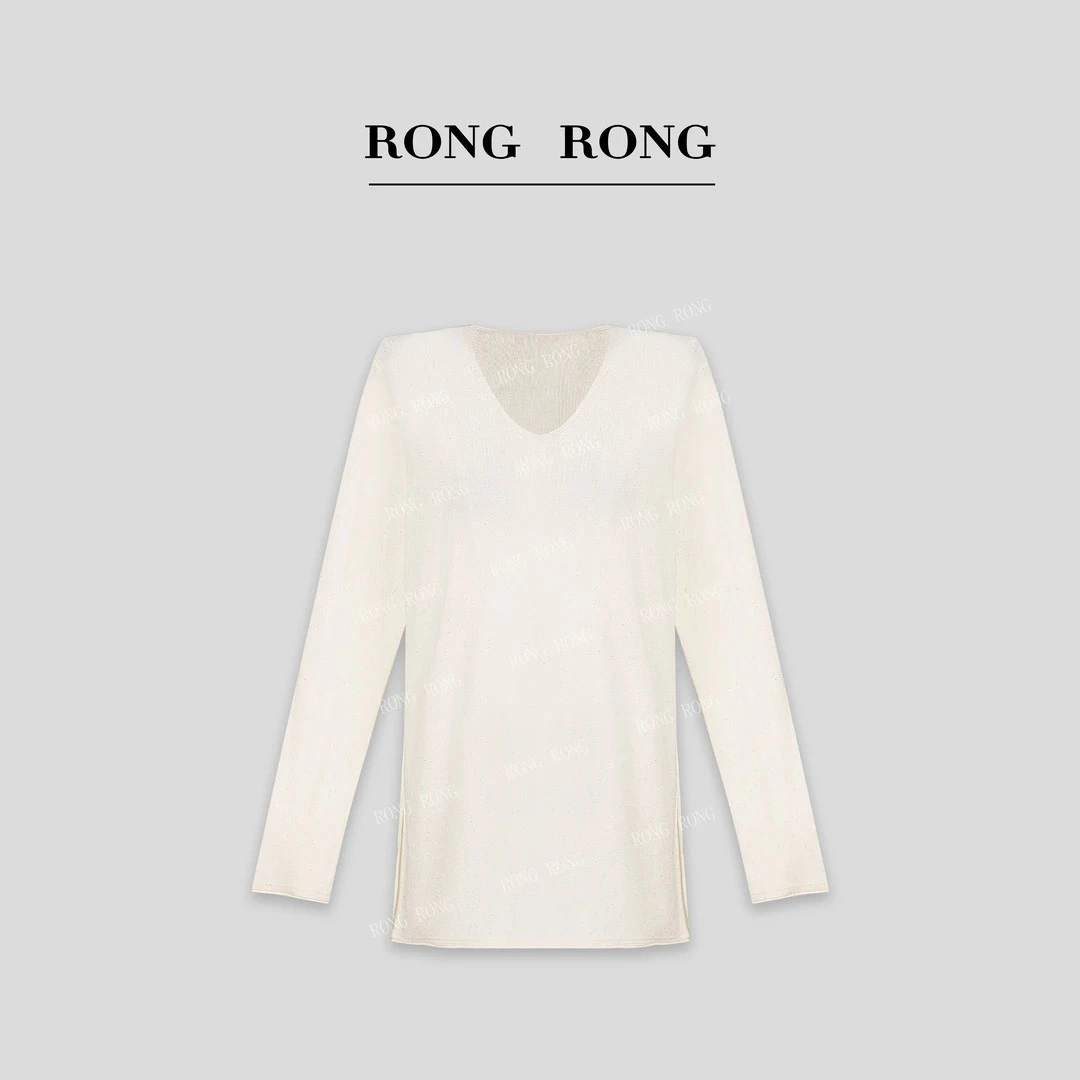 溶溶【魅力星辰】RONGRONG 绵羊毛莱赛尔V领珠片纱上衣C-I2051029