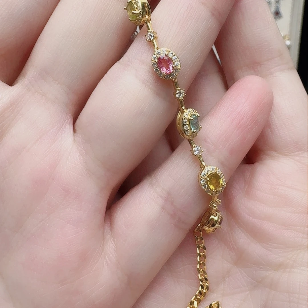 碧玺手链银S925镶嵌手链602