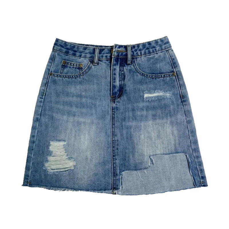 复古蓝高腰牛仔半身裙女夏季2025新款不规则破洞牛仔短裤包臀裙子