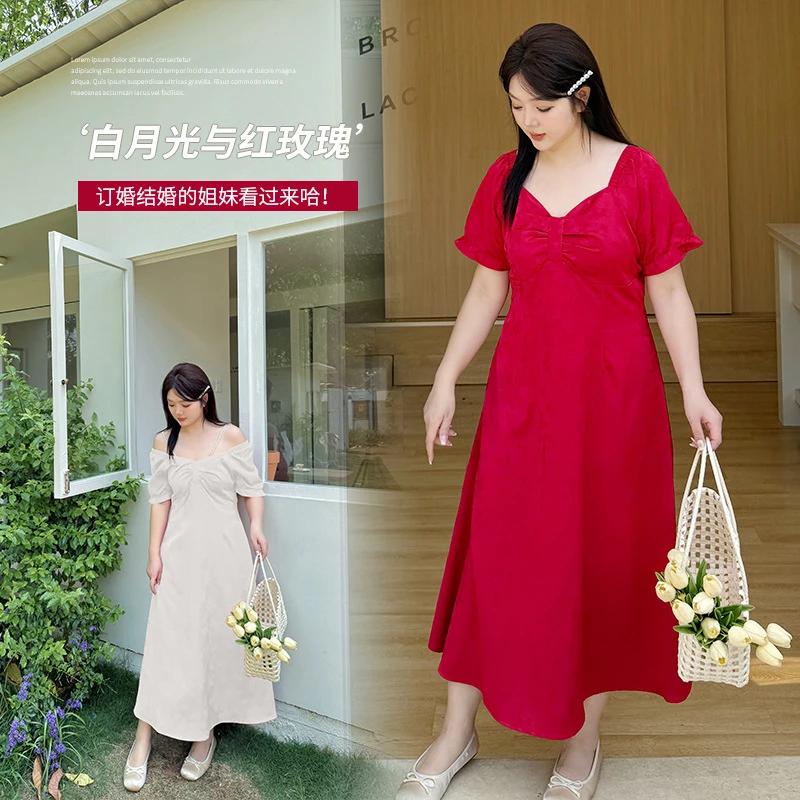 气质红色收腰敬酒服2025夏季新款日常礼服订婚回门连衣裙232255