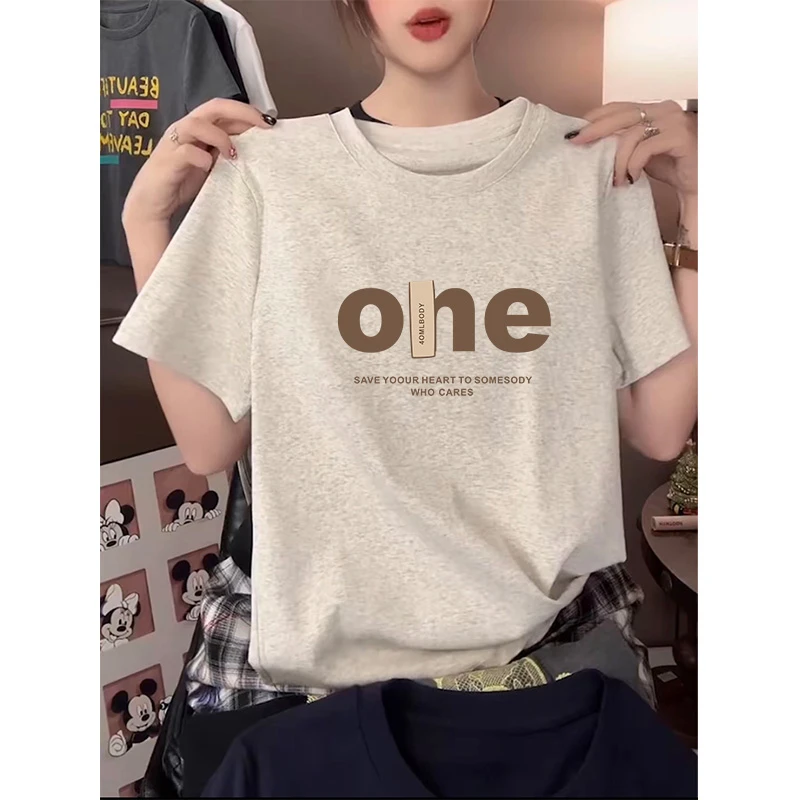 2025夏季新款正肩纯棉短袖t恤女休闲时尚百搭灰色薄款上衣基础款