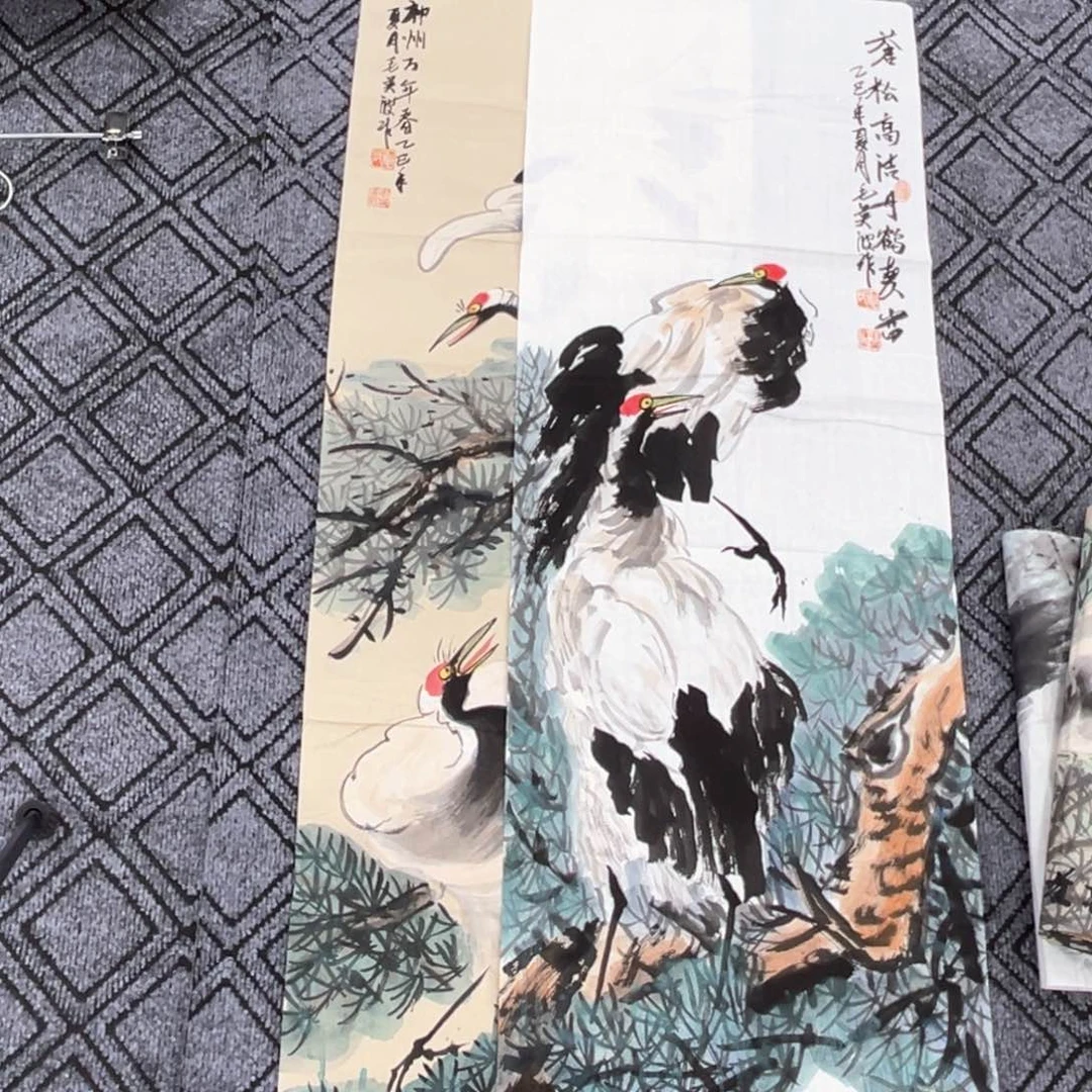 蓝***8国画毛英波老师四尺对开花鸟作品赵2