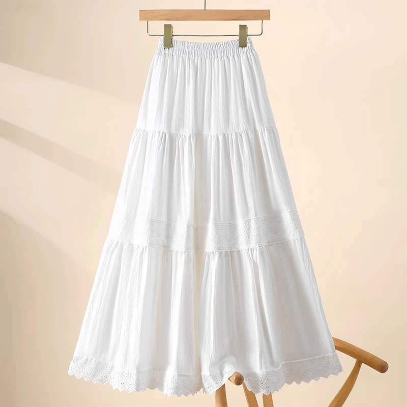 拉夏贝尔百褶伞裙小个子高腰纱裙2025年新款可爱显瘦蕾丝半身长裙