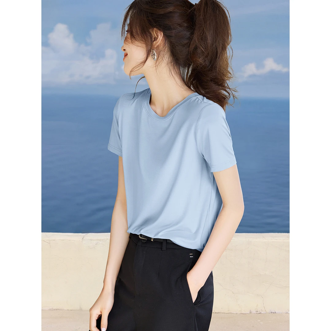 沫晗依美闭眼入软糯面膜T恤2025夏亲肤舒适百搭圆领T恤上衣29333