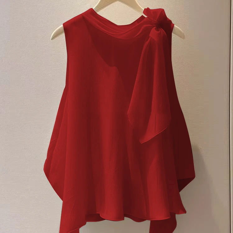 独特漂亮洋气高端别致小衫法式小上衣红色无袖衬衫2025新款女夏季