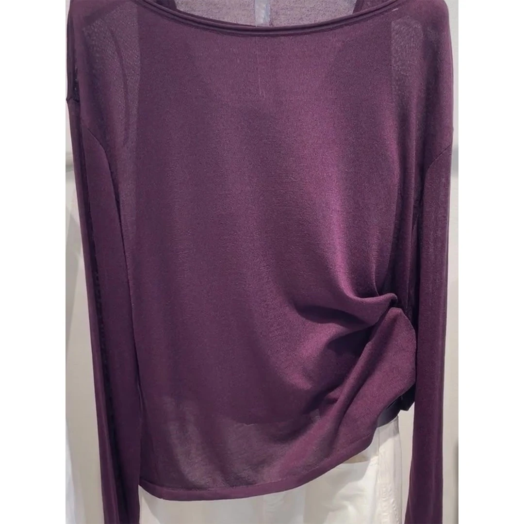 欧货轻熟风百搭紫色两件套高端上衣新款气质长袖显瘦t恤2025早秋